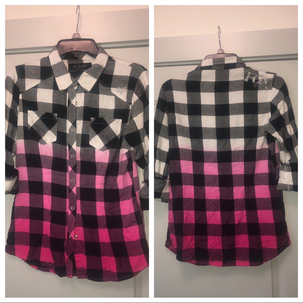 FOX Black&White Plaid Flannel that fades to Pink